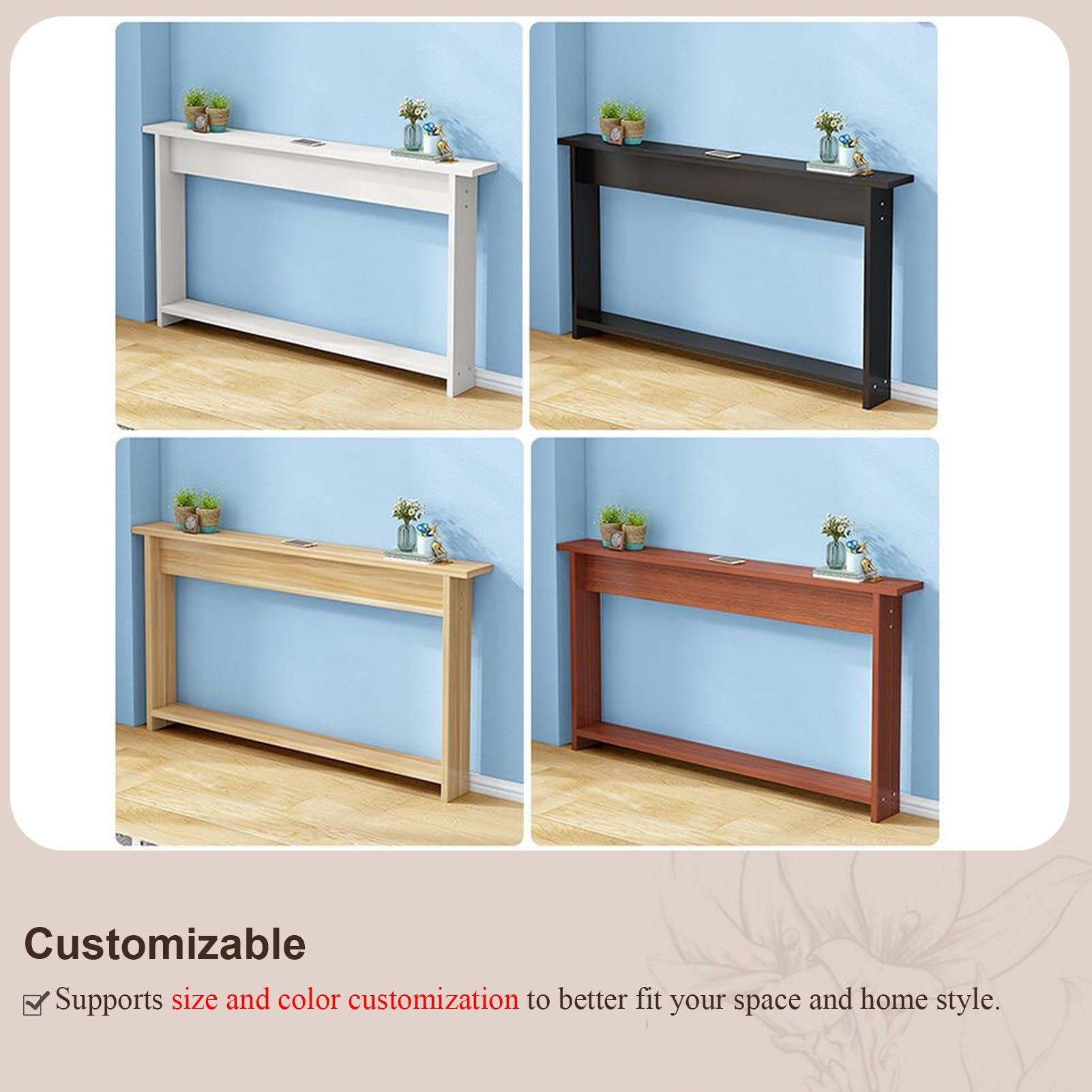 UrbanUp Mueble Detras Sofa Mesa Consola de Madera Detrás del Sofá, Tamaño y Color Personalizados Mesa Estrecha con Barra de Soporte, Ahorro de Espacio Detrás(Style C,80x10x65CM (31.5x4x25.6))
