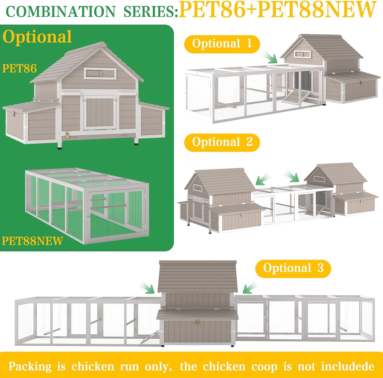 Chicken Coop Extension Run, Wooden Outdoor Chicken Run 18.68 ft²Large Expend Hen House Universal Chicken Run with Perches Perfect for 4-6 Chickens, Ducks & Small Animals