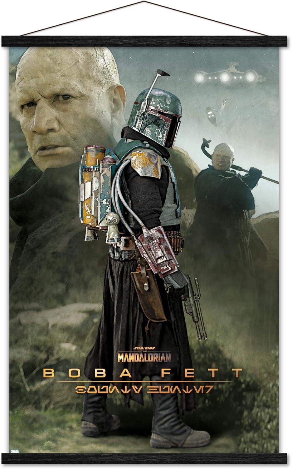 Trends International Star Wars: The Mandalorian Season 2-Boba Fett Wall Poster with Magnetic Frame, 22.375" x 34", Print and Black Hanger Bundle
