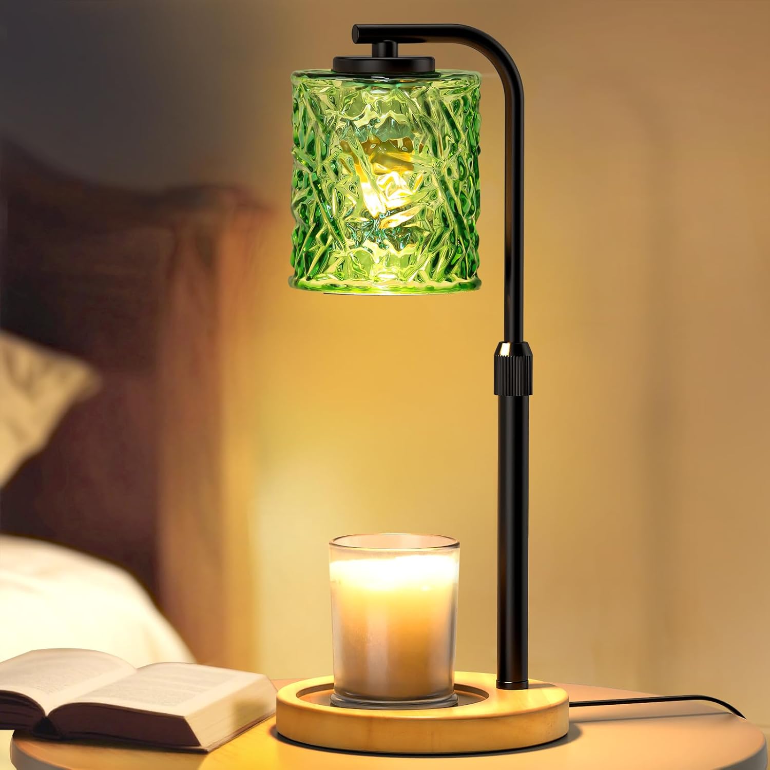 Candle Warmer Lamp with Timer and Dimmer Dimmable Candle Lamp with Glass Lampshade Candle Warmer with Adjustable Height Wax Melt Warmer for Women Home Decor, 2 Bulbs Included,Gifts Christmas