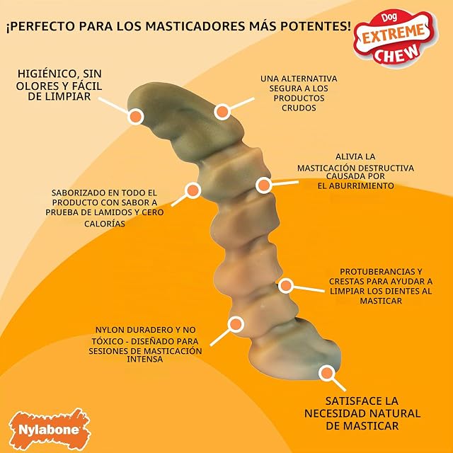 Foto 4 de 6 de Nylabone, Extremadamente Fuerte para Masticar, Cola de cocodrilo, Juguete de Nylon Resistente, Sabor Pollo…
