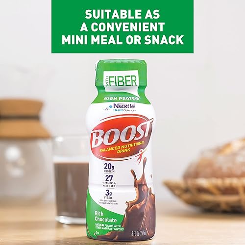 Miniatura 4 de BOOST Bebida nutricional completa de alta proteína con fibra chocolate rico botella de 8 onzas líquidas paquete de 24