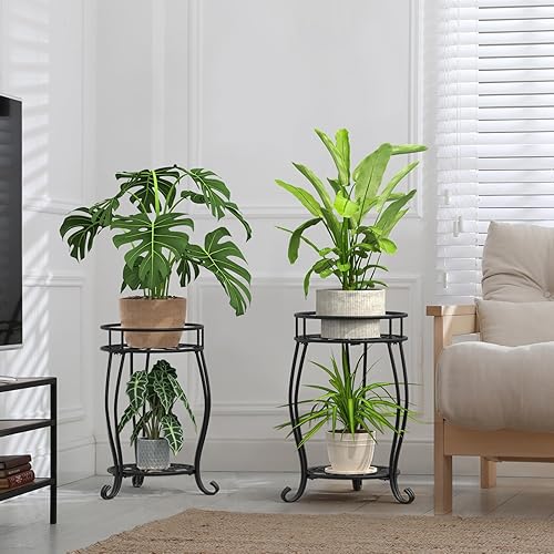 Miniatura 7 de TOSKING Soporte de metal de 2 niveles para plantas para interiores y exteriores, resistente al óxido, soporte estable para múltiples plantas,