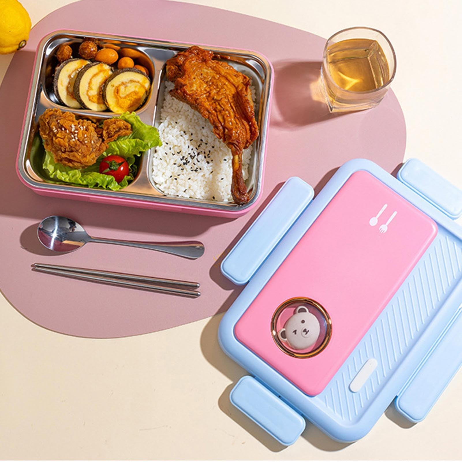 MRKU Portapranzo in Acciaio Inox - Contenitori a Prova di perdite - Portatile, a Prova di perdite, con divisori, Ideale per Professionisti, viaggiatori, Studenti e Adulti.