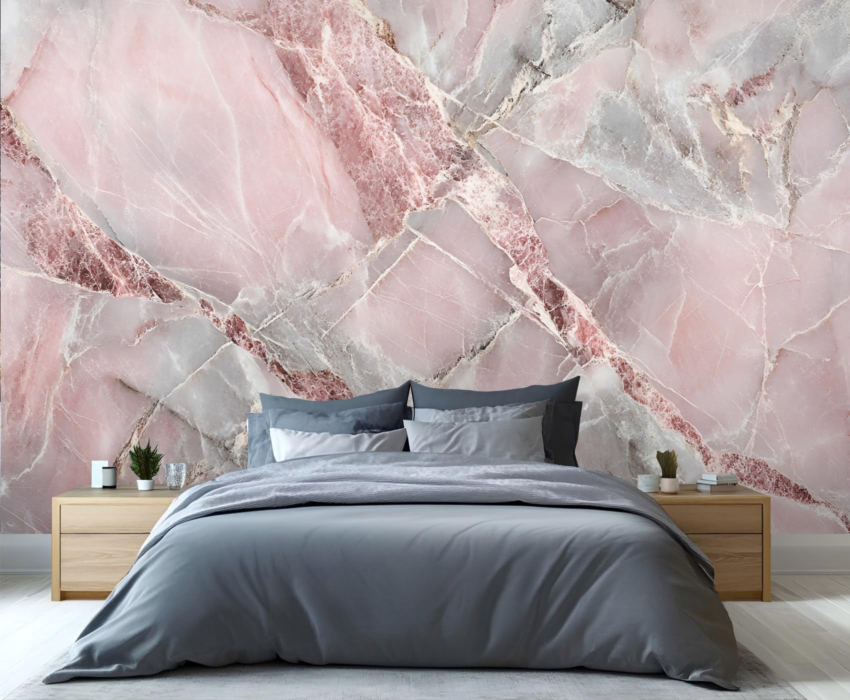 YXQAIED Wallpaper - Modern Pink Home Decor & Mural, Pink and Grey Bedroom Wallpaper, Nordic Marble Wallpapers for Living Room, Not Self-Adhesive Large Wall Murals