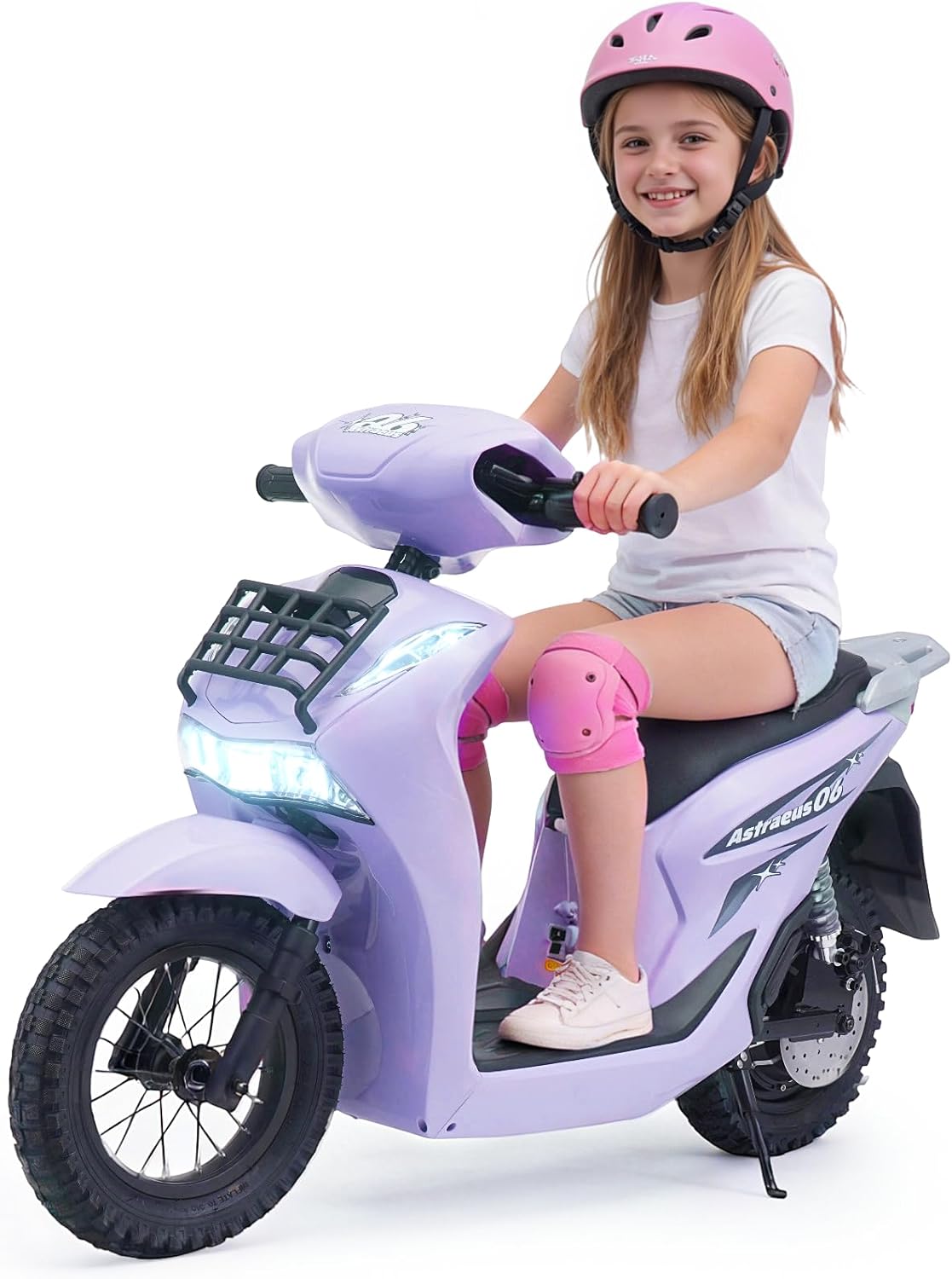 Joywhale 24V Kids Electric Motorcycle, 8-12 Years Ride On Toy with Brushless Motor, 16 km/h Max Speed, Rubber Air-Filled Tires & Rear Disc Brake, LED Headlight, Leather Seat, Max Load 150Lbs, Purple