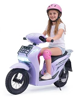 Joywhale 24V Kids Electric Motorcycle, 8-12 Years Ride On Toy with Brushless Motor, 16 km/h Max Speed, Rubber Air-Filled Tires & Rear Disc Brake, LED Headlight, Leather Seat, Max Load 150Lbs, Purple