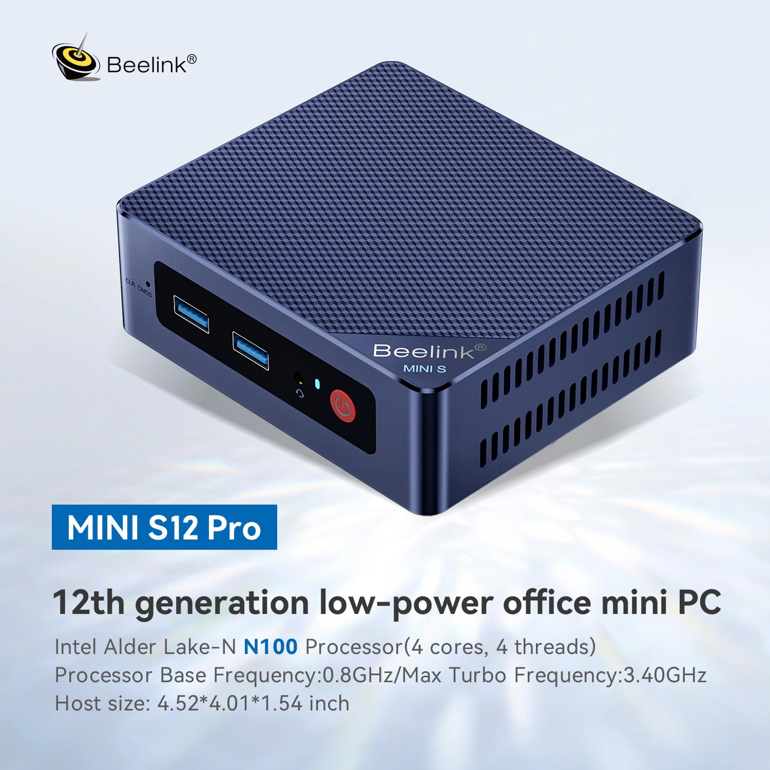Beelink Mini PC Mini S12 Pro, Intel Alder Lake N100 de 12ª (hasta 3,4 GHz), miniordenador, 12 GB de RAM, SSD de 512 GB, Ordenador de Oficina, Doble Salida HDMI/Wi-Fi 6/Bluetooth 5.2/RJ45/WOL