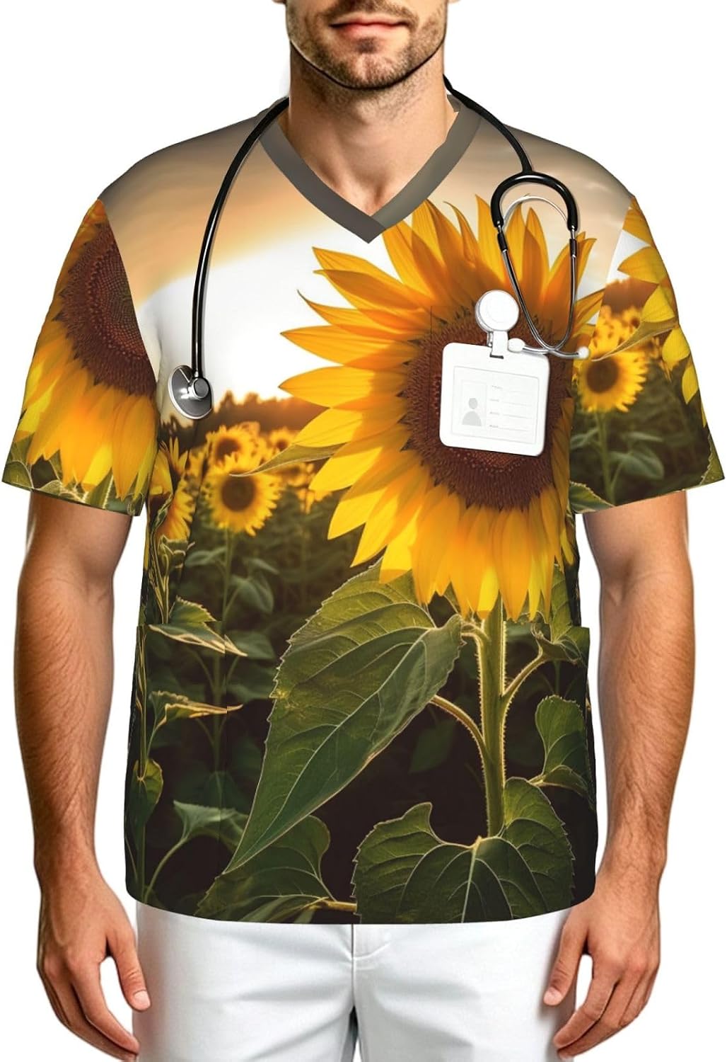 Professional Scrub Tops for Men, Classic V-Neck Workwear with 3 Pockets