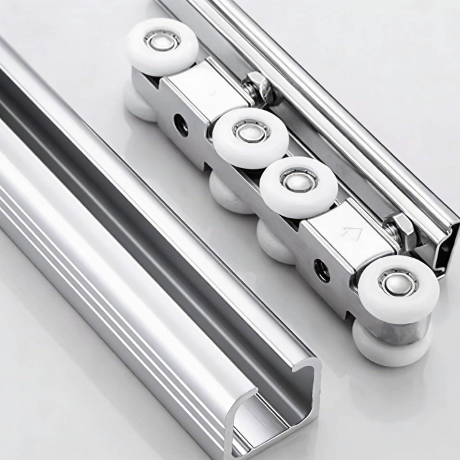 Heavy Duty Sliding Double Barn Door Hardware Track Kit with Hidden Flexible Pocket Door Rail and 8-Wheel Hangers