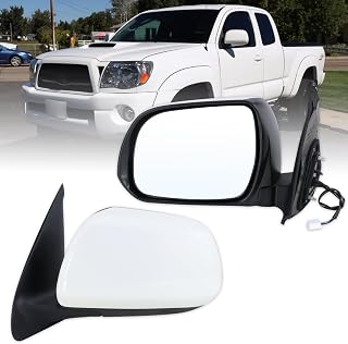 Left Driver Side Mirror Compatible With 2005 2006 2007 2008 2009 2010 2011 Toyota Tacoma With Manual Folding Power Glass White Replace#8794004180(3Pins)