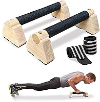 ManManLine Wooden Parallettes Bars with Wrist Wraps - 440lbs Push Up Bars for Handstand, L-Sit, Home Gym Calisthenics Training