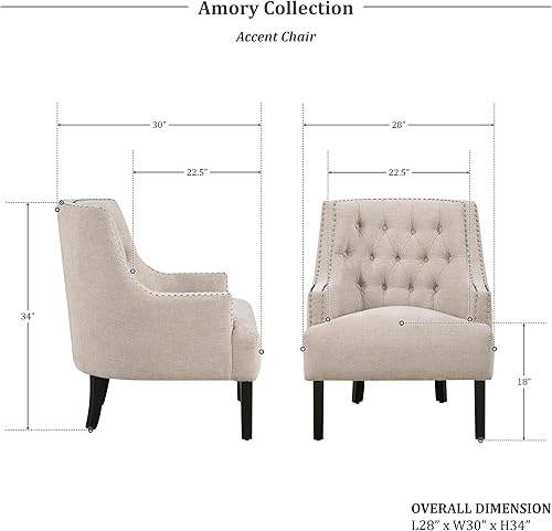 Miniatura 2 de Lexicon Silla decorativa de lectura, cómoda silla para dormitorio, sillón tapizado con marco de madera maciza, ribete de cabeza de uñas copetudo,