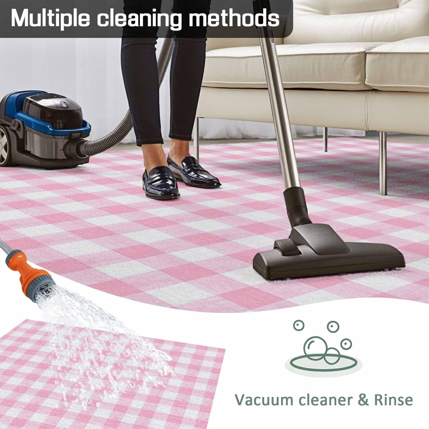 Outdoor Rug 4x6 ft Pink Buffalo Plaid Outdoor Large Area Rug Non Slip Rubber Pastoral Checkered Front Door Mat RV Rug Camping Carpet Patio Outdoor Rugs for Backyard Balcony Deck Porch Indoor Outside