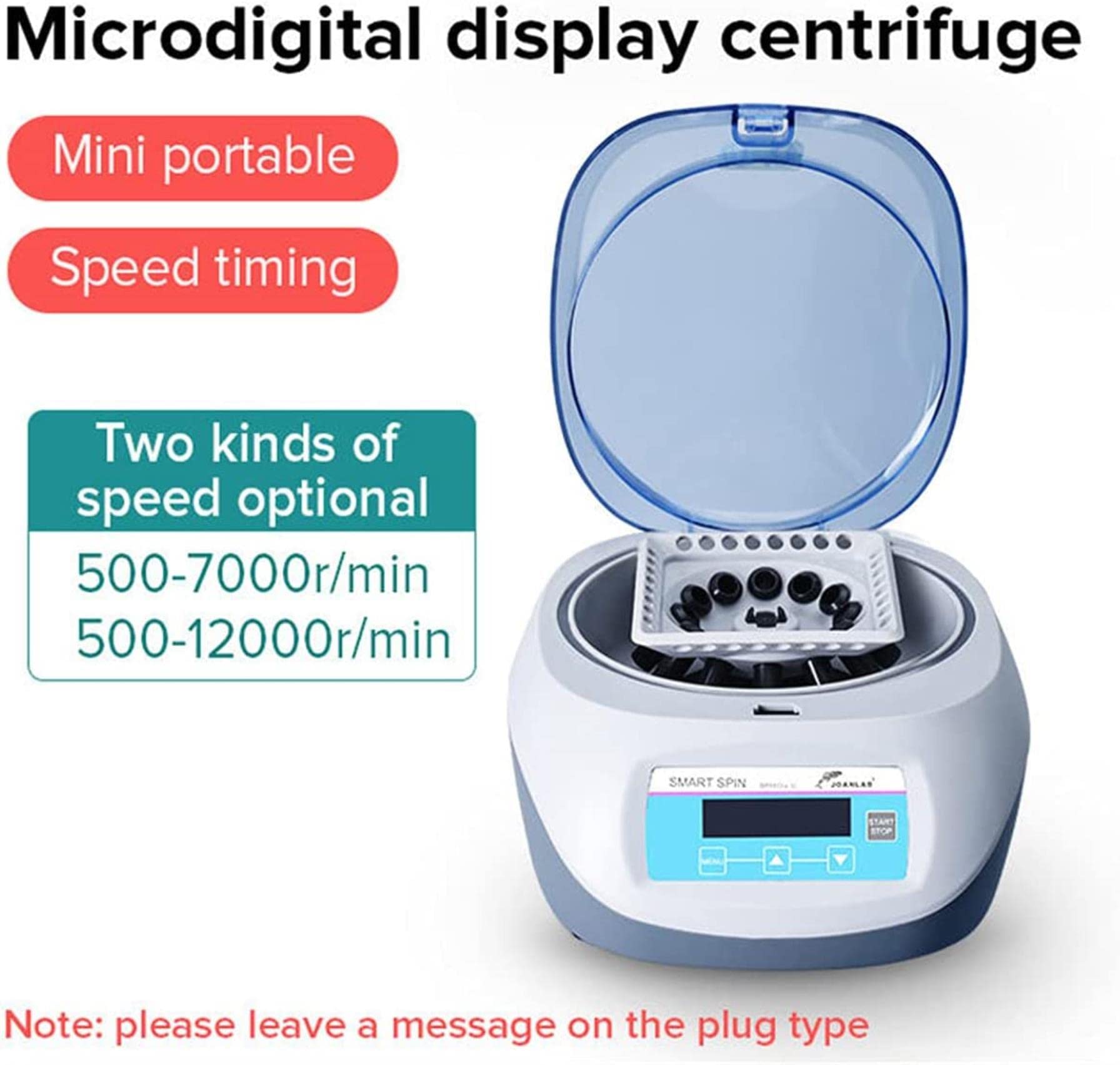 AADECOR Mini Portable Electric Centrifuge, PCR Micro Lab Centrifuge Machine with Digital Display, PRP Plasma Centrifuge Laboratory 12000RPM 0.2/0.5/1.5/2Ml Centrifuge Tube, 1-99 Min Timing