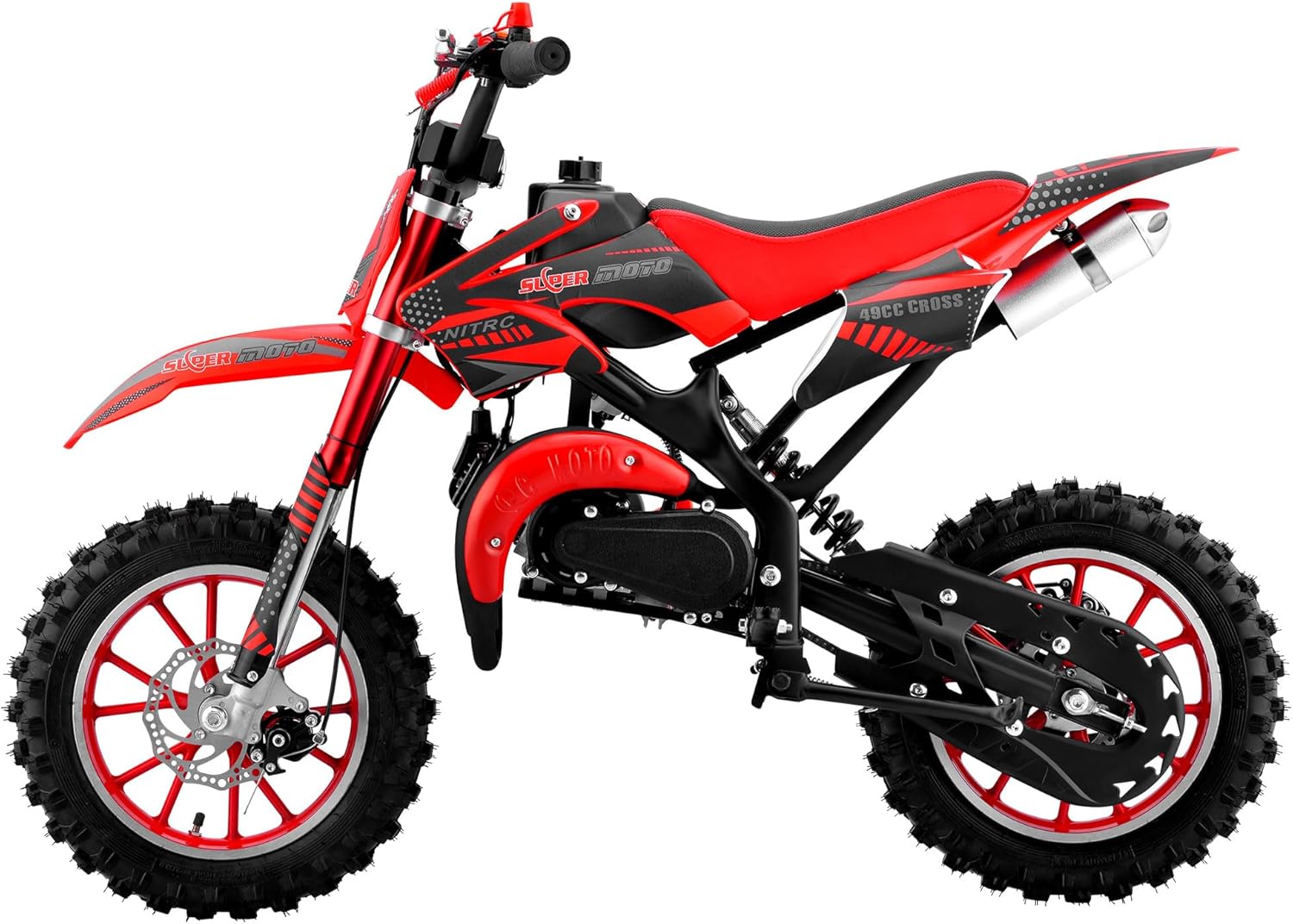 50cc Kids Dirt Bike, 2-Stroke Gas Powered Mini Motorcycle Up to 40MPH, Off-Road Dirt Bike for Kids 8-14 with Front Rear Disc Brakes, Double Shock Absorption (RED)