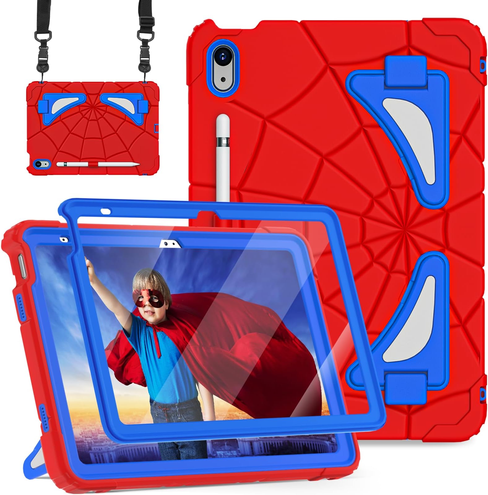 Nitupai Case for iPad 10th Generation Case 10.9 Inch 2022 10th Gen/iPad A16 11th Generation 11 Inch 2025 Cover with Pen Holder Screen Protector Strap Thickned Cornor, Red Blue
