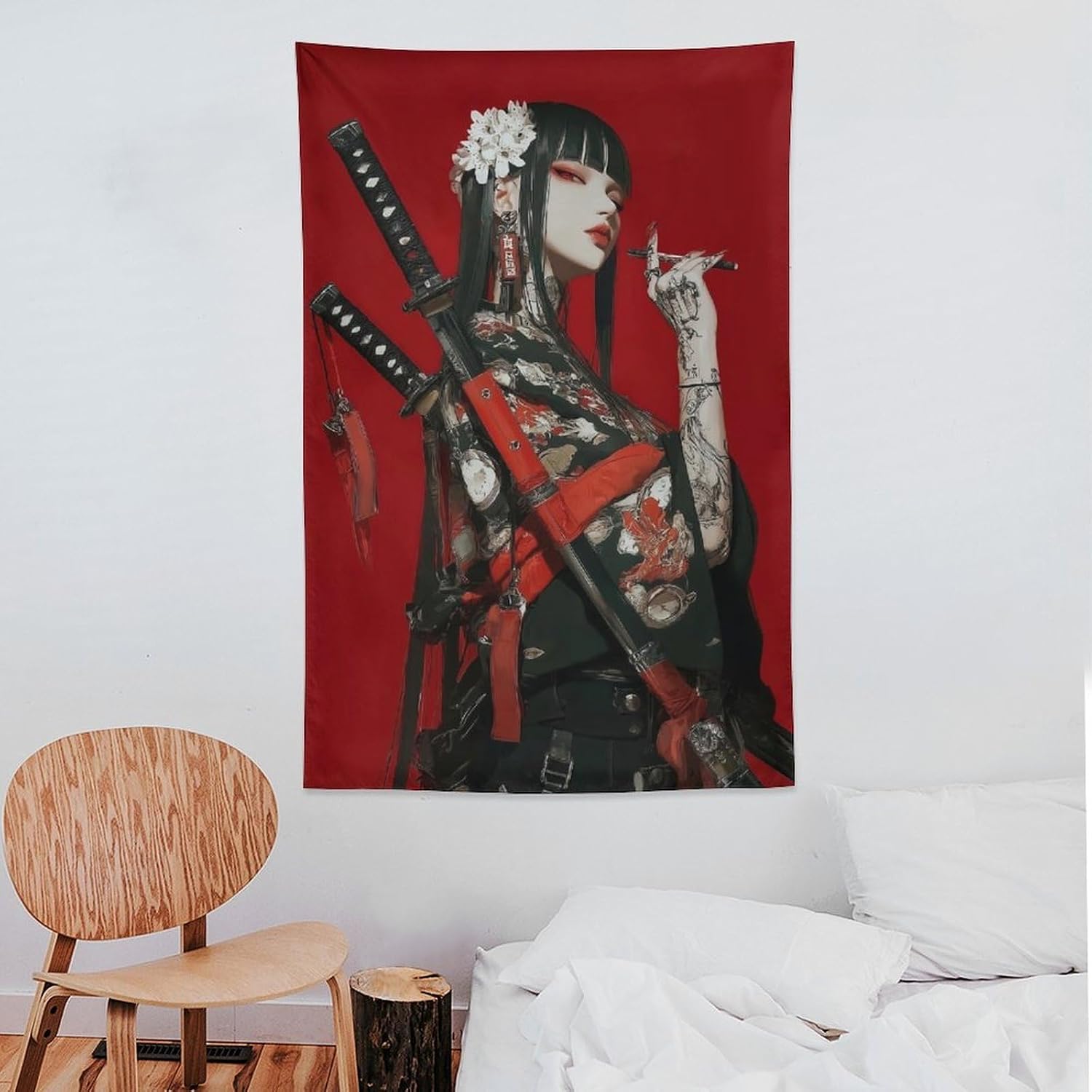 MFOOYYI Girl with Samurai Swords And Tattoo Tapestry Wall Decor Large Wall Art Backdrop Flag Hanging for Bedroom Living Room Dorm Office 40"×60"