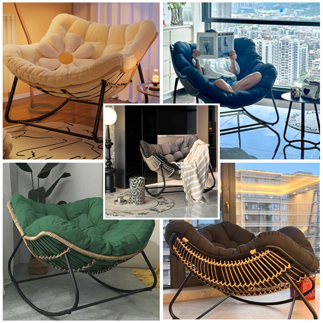 Espesar cojín de Mecedora de Gran tamaño para Adultos Interior/Exterior, Funda reclinable de ratán de algodón Suave, Silla no incluida (Gris Oscuro)