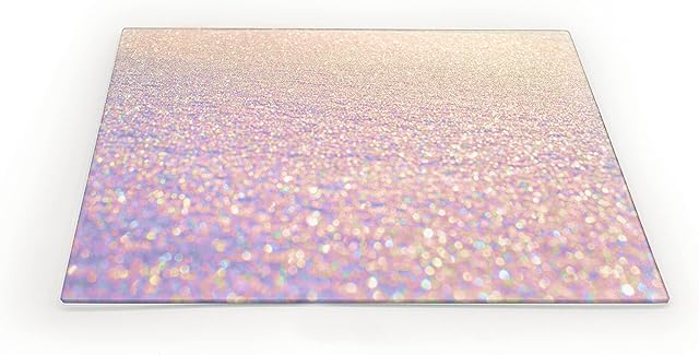 Clear Glass Chopping Board with Iridescent Glitter Print - Size 30cm x 20cm - Non Slip Glass Worktop Savers for Kitchen - Great Worktop Protector for Any Food prep