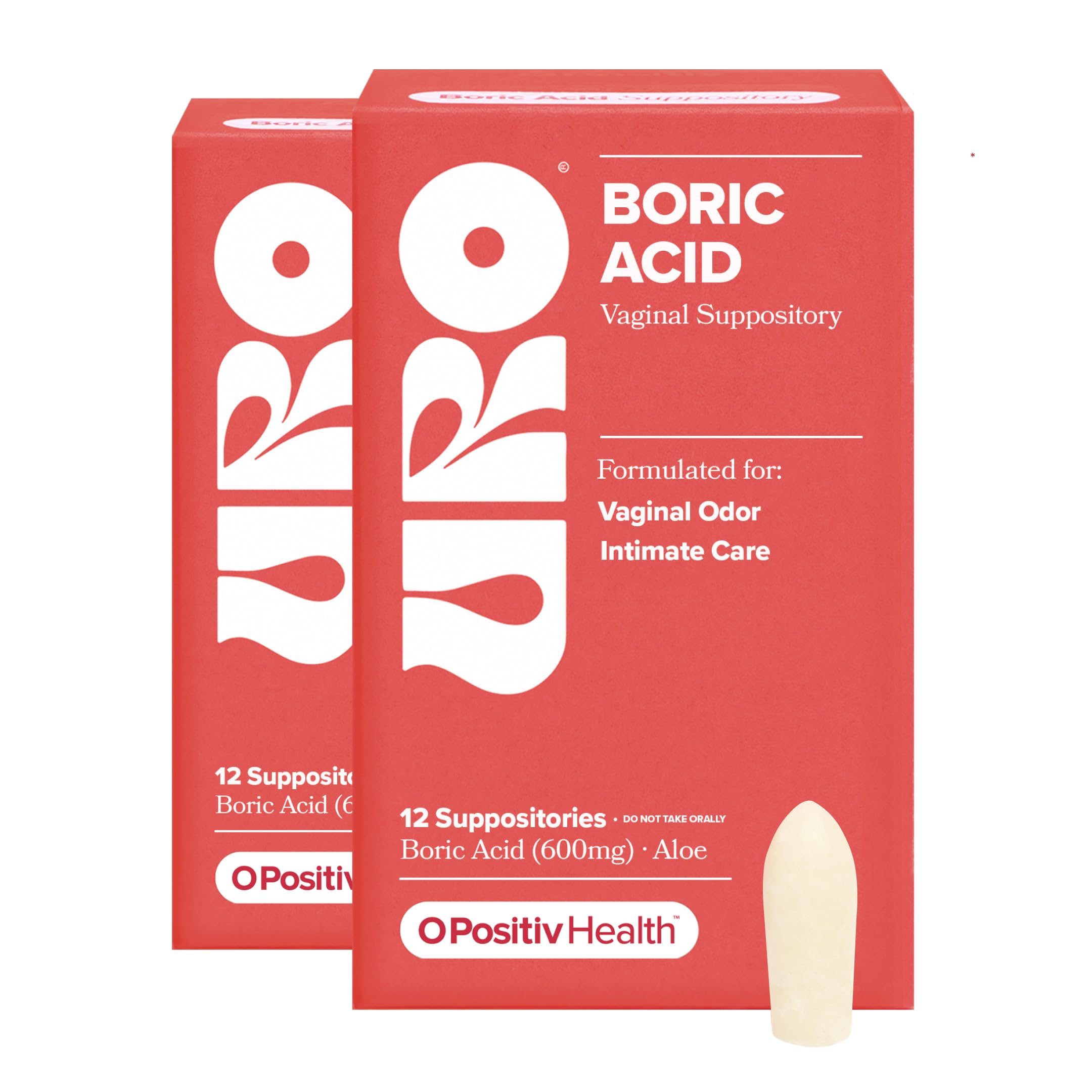 O Positiv URO Boric Acid Vaginal Suppository with Lactic Acid – 24 Ct