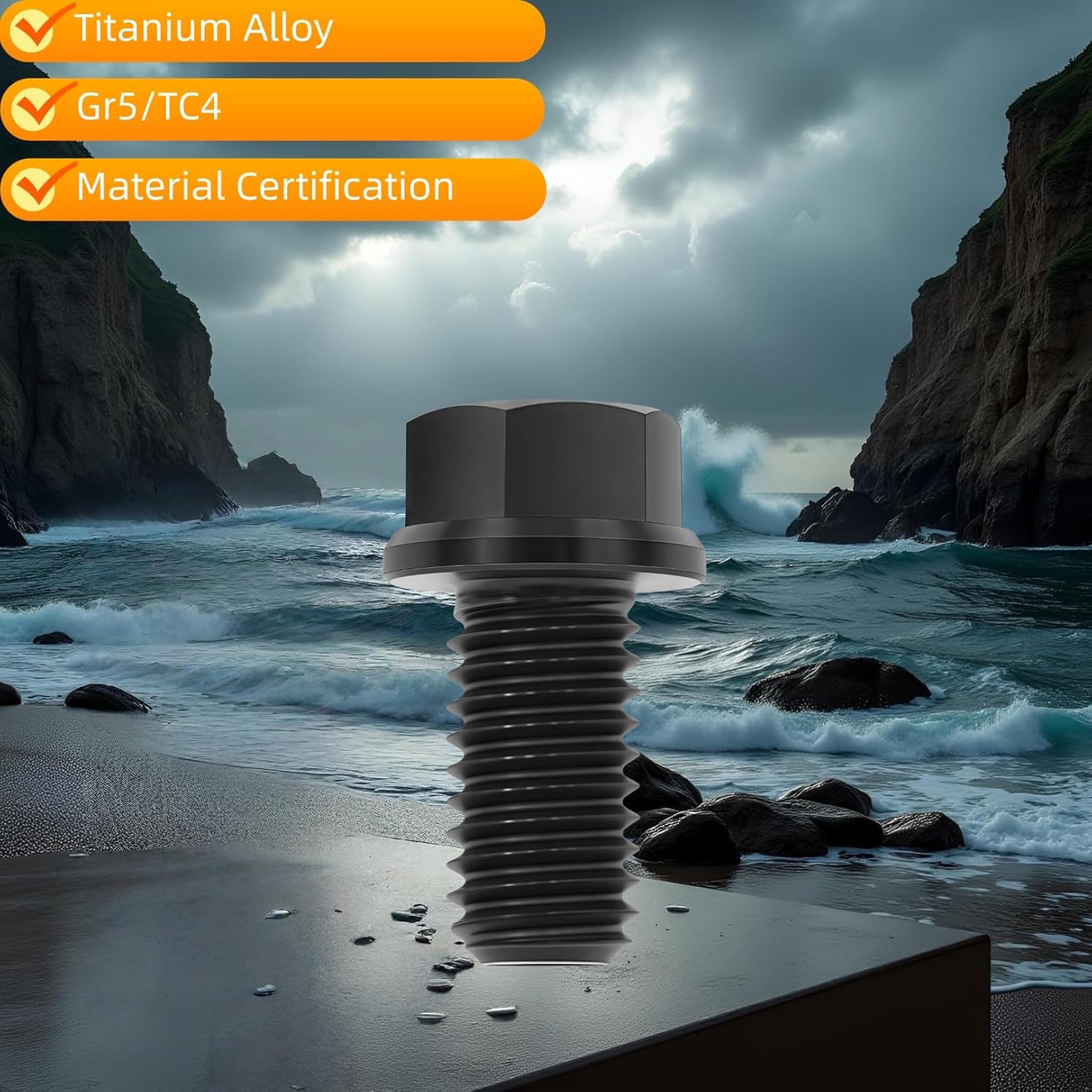 Titanium Flange Hex Bolts M8X15mm, Lightweight Design, Black, 6PC | Ideal for Humid/Salty Environments Flanged Screws for Automotive & Motorcycle Suspension Components Upgrade