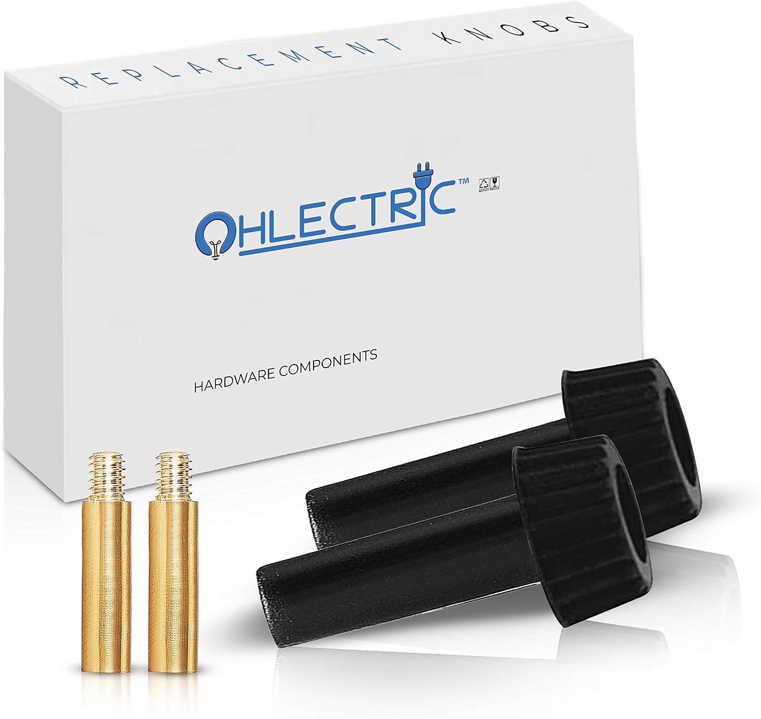OHLECTRIC Set of 2 Replacement Knobs - Strong & Sturdy On/Off Replacement Lamp Turn Knobs - Extension Socket Knobs with 1/2-inch Extensions - Ideal for All Light & Lamp Fixtures, Black - OL-39100