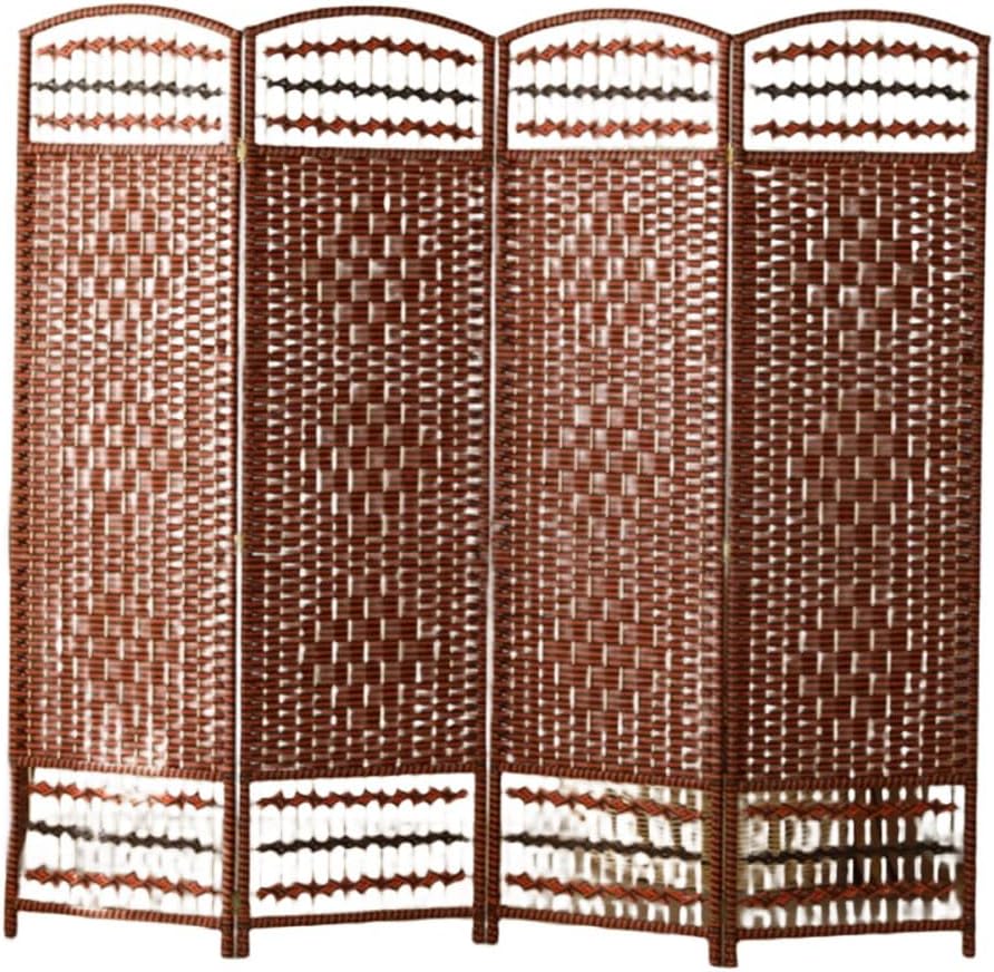 Handmade Wicker Room Divider Screen 4 Panel Folding Paravent for Living Room Bedroom and Office Freestanding Partition Wall Panel for Privacy Solid Weave Design Brown 150cm