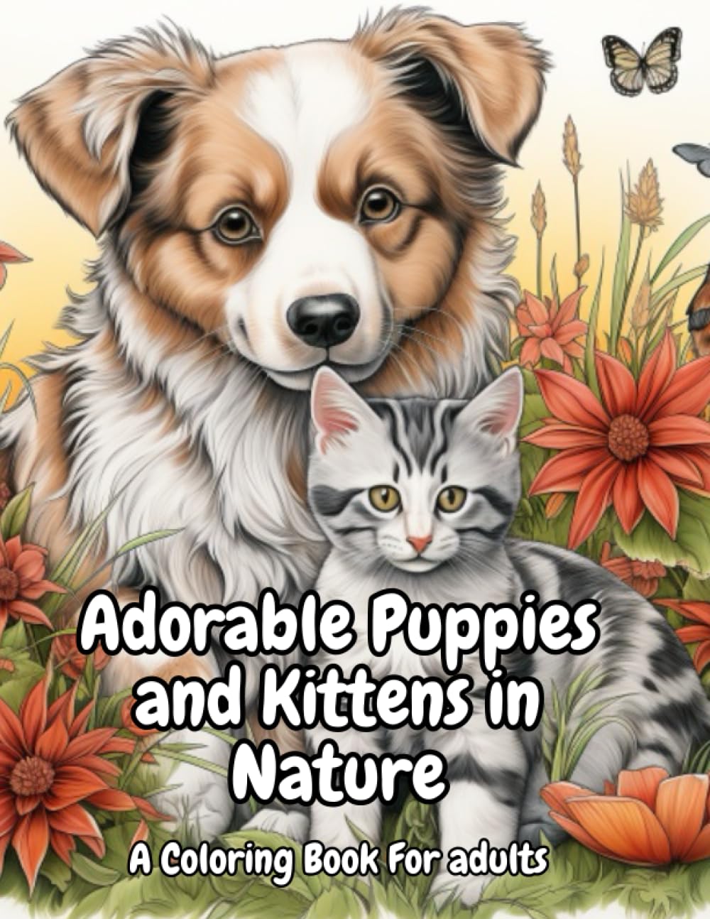 Adorable Puppies and Kittens in Nature: A Coloring Book for Adults