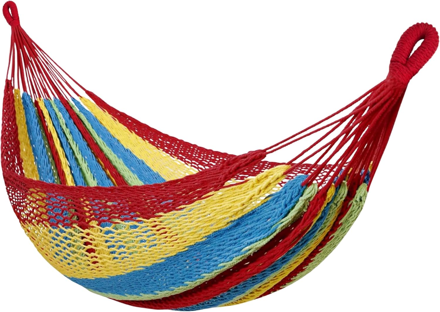 Handwoven Mayan Hammock - Breathable Open Weave for 1-2 Adults, Portable with Carry Bag by Bathonly (Backyard, Camping, Beach) - Multicolor