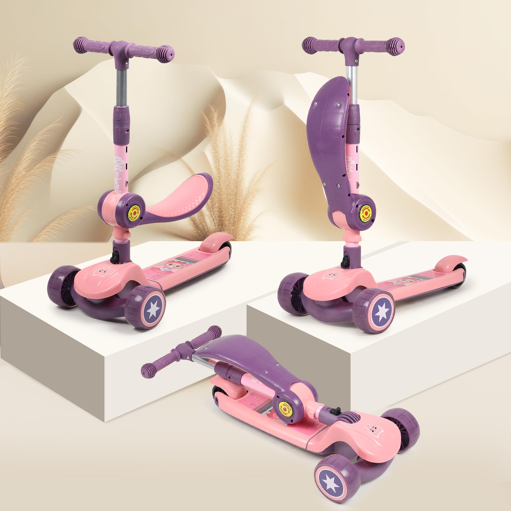 Smart Convertible & Adjustable Kids Scooter – Balance, Comfort & Fun in One Ride Convertible Kick Scooter for Young Riders 2-12 Years Old Kids (KS-113 Pink/Purple)-image-25