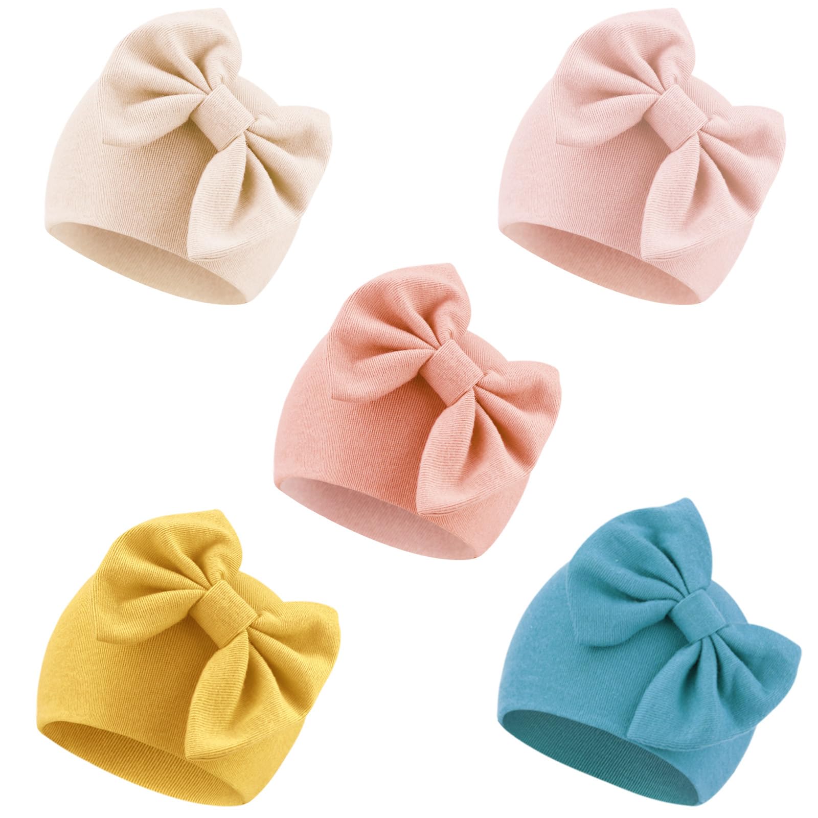 DRESHOW Newborn Baby Hats Hospital Hat Nursery Beanie Infant Bow Hats for 0-6 Months