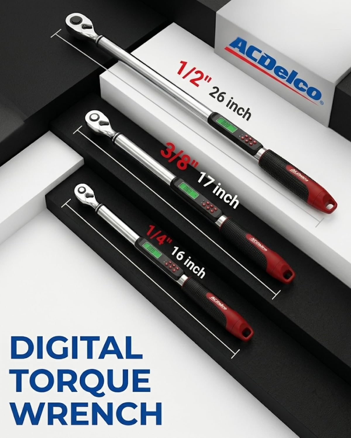 ACDelco ARM303-4A-340 1/2" Heavy Duty Digital Torque Wrench with Buzzer and LED Flash Notification - ISO 6789 Standards with Certificate of Calibration