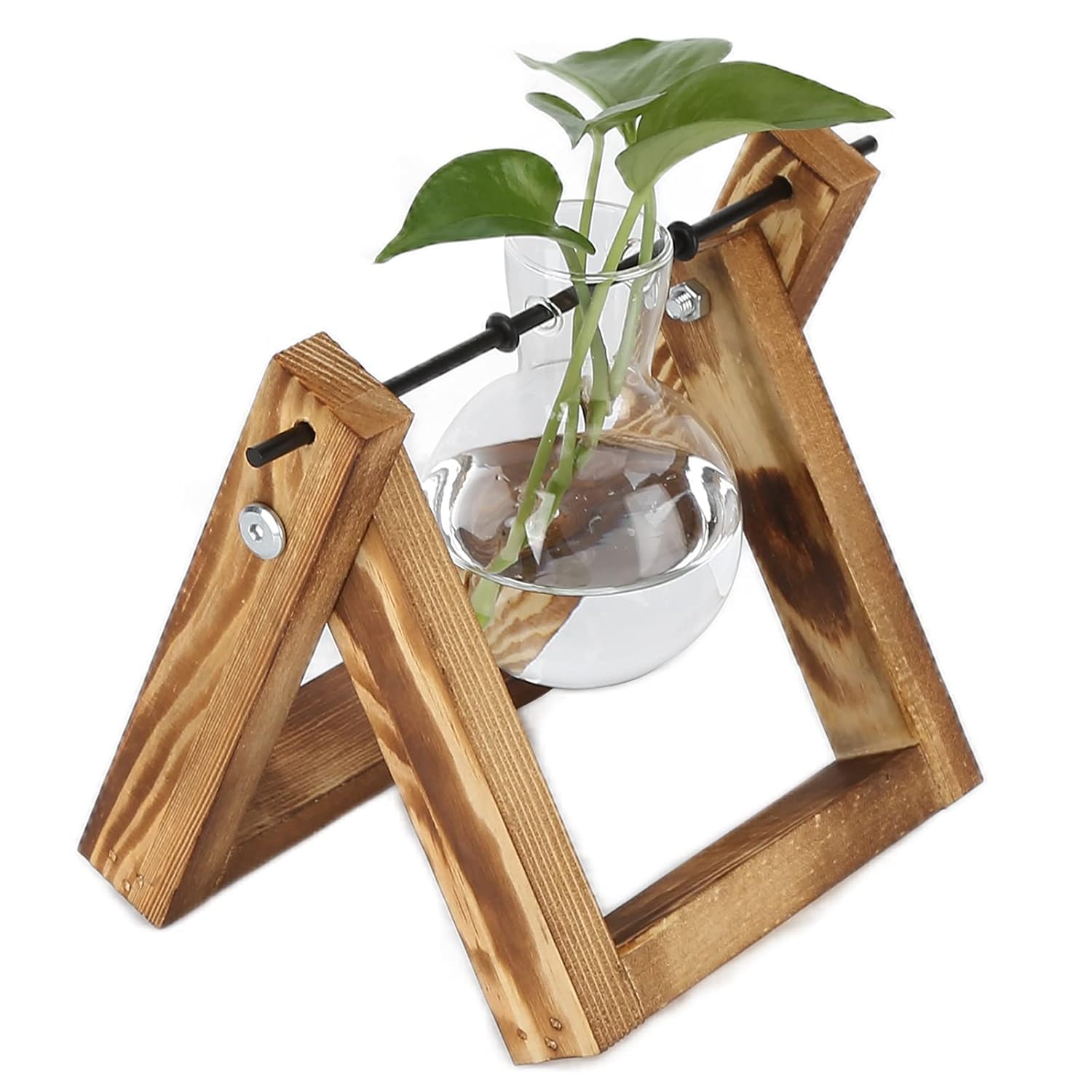 JERN Glass Desktop Planter with Retro Wooden Stand and Plant Terrarium vase for Indoor Office Desk Decor Accessories (Light Brown, 2 Bulb Vase) (B0CP2FF21Q) Amazon Price History, Amazon Price Tracker