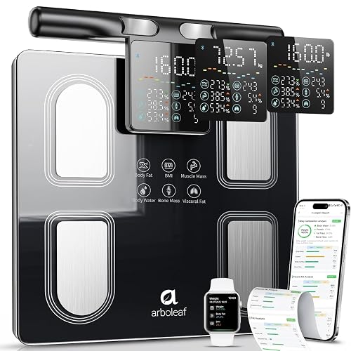 Arboleaf Body Fat Scale for Body Weight, 8-Electrode Body Composition, BMI | Retractable Handle, Dual-Frequency BIA, 400 lb Weight Capacity, Standard & Athlete Modes, Muscle Mass & 50 App Metrics