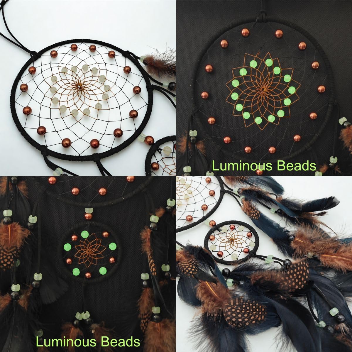 Traumfänger mit leuchtenden Perlen, handgefertigter Traumfänger für Erwachsene, Indianerdekor, hängende Wandverzierung für Schlafzimmer, Braun (Braun)