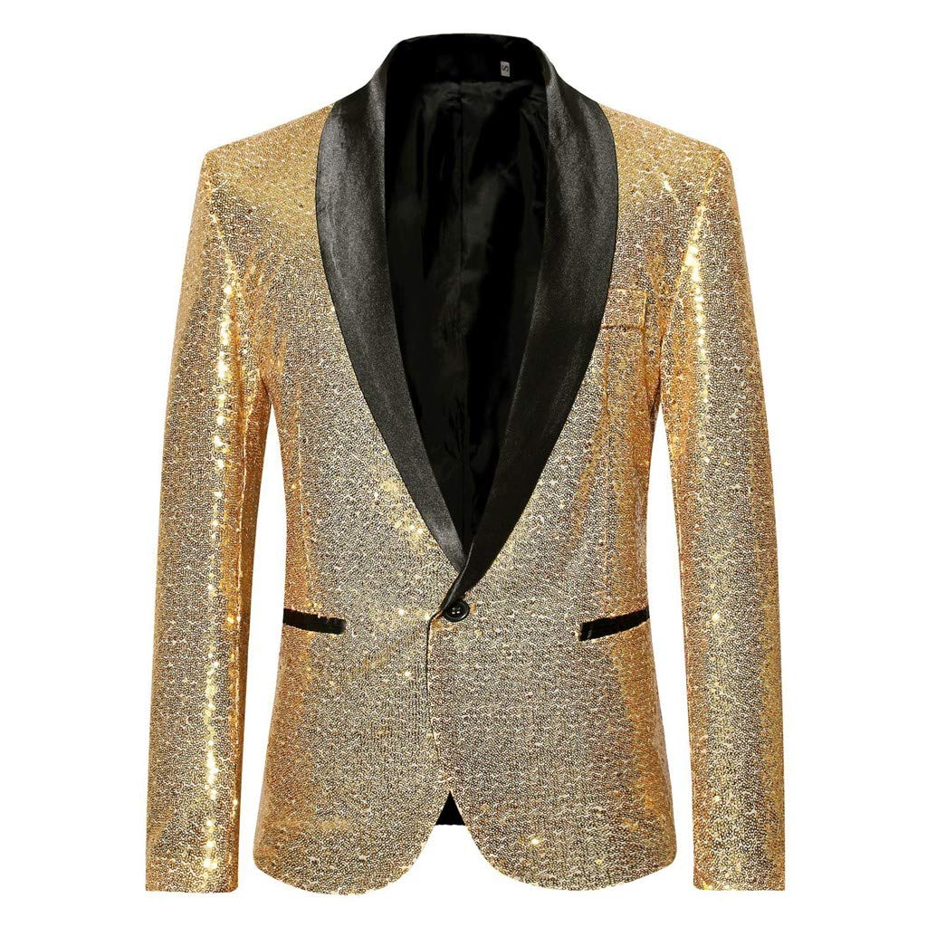Giacca glitterata da uomo con paillette, giacca con brillantini, per carnevale, feste a tema, outerwear, per il tempo libero, per lo spettacolo, come regalo, Oro 01., L