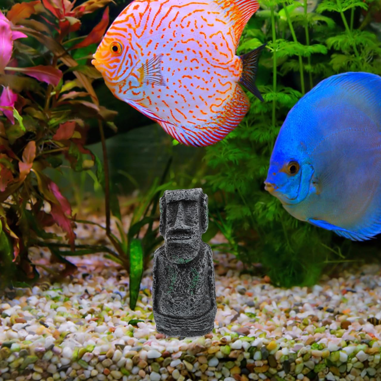 Amosfun Antique Moai Portrait Fish Tank Decor Resin Moai Statue Aquarium Equipment Landscaping Easter Day Decoration 5.07 Inch
