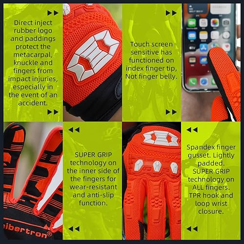 Vista 20 de Seibertron Dirtpaw - Guantes unisex para bicicleta BMX MX ATV MTB guantes para bicicleta de montaña, ciclismo, todoterreno/Dirt Bike, guantes de Rojo