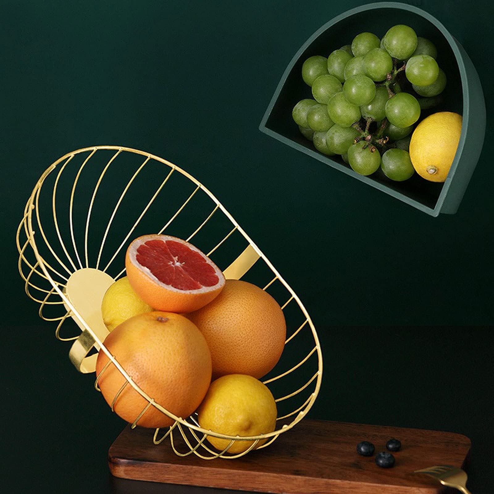 Kosz na owoce GP, domowy talerz żelazny, kreatywny pojemnik przekąski do salonu, dekoracji koszy(Dark Green)