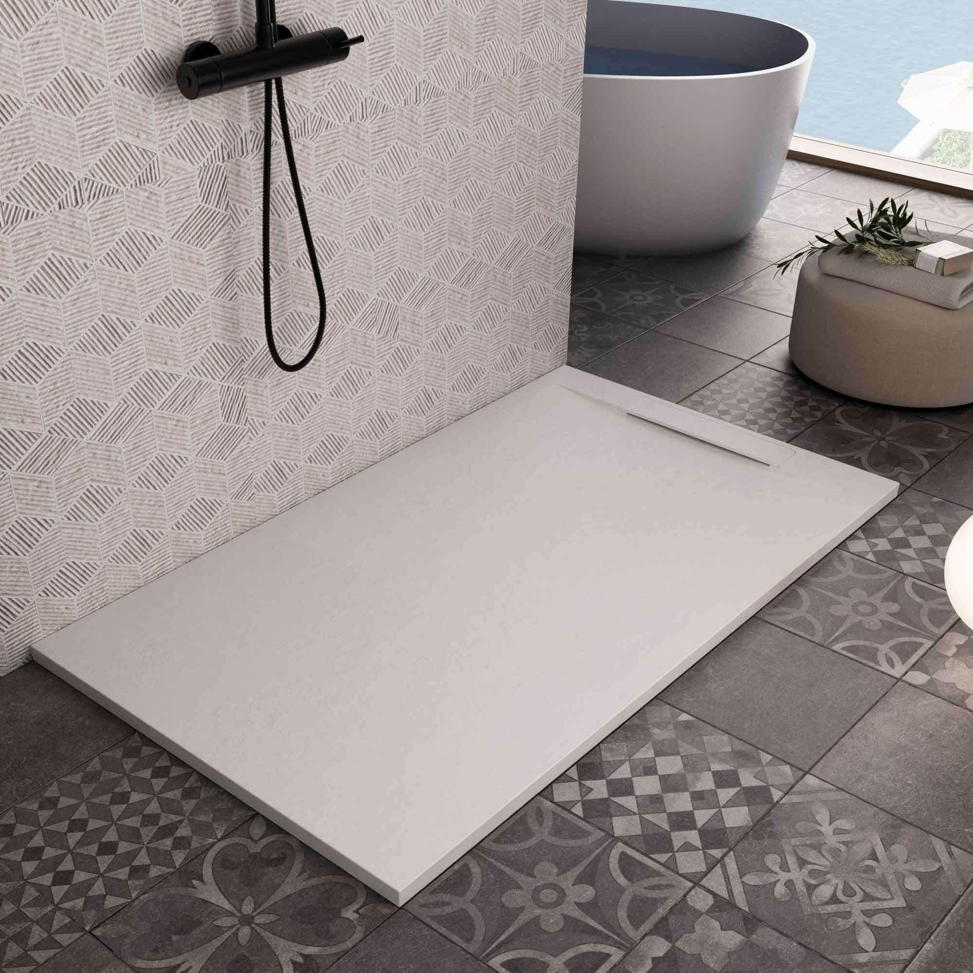 Piatto doccia in marmoresina Bianco effetto pietra cemento VINCENT - 80x170