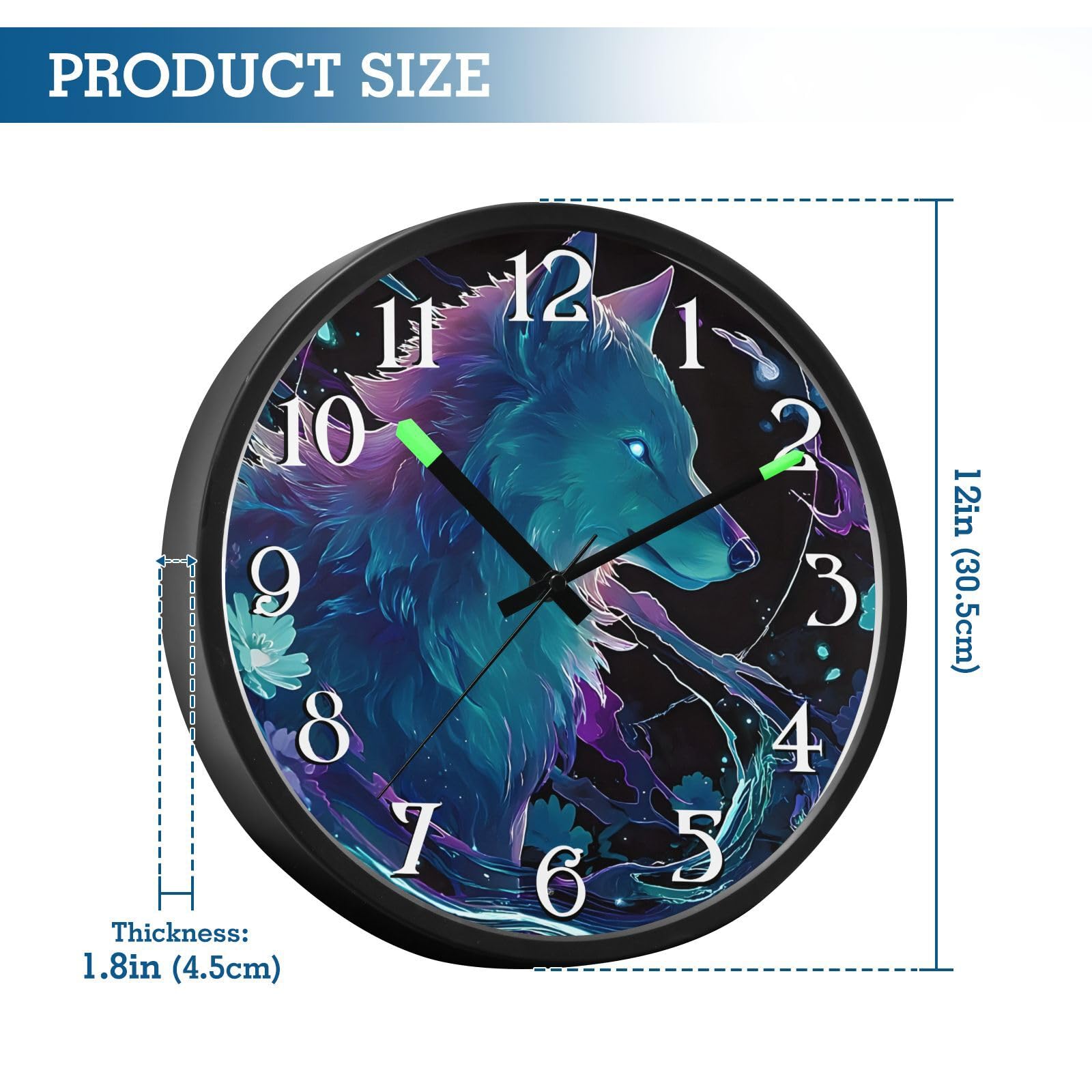 Mnsruu Reloj de pared luminoso holográfico azul galaxia reloj de dormitorio funciona con pilas, reloj silencioso que brilla en la oscuridad, para sala de estar, cocina, 12 pulgadas