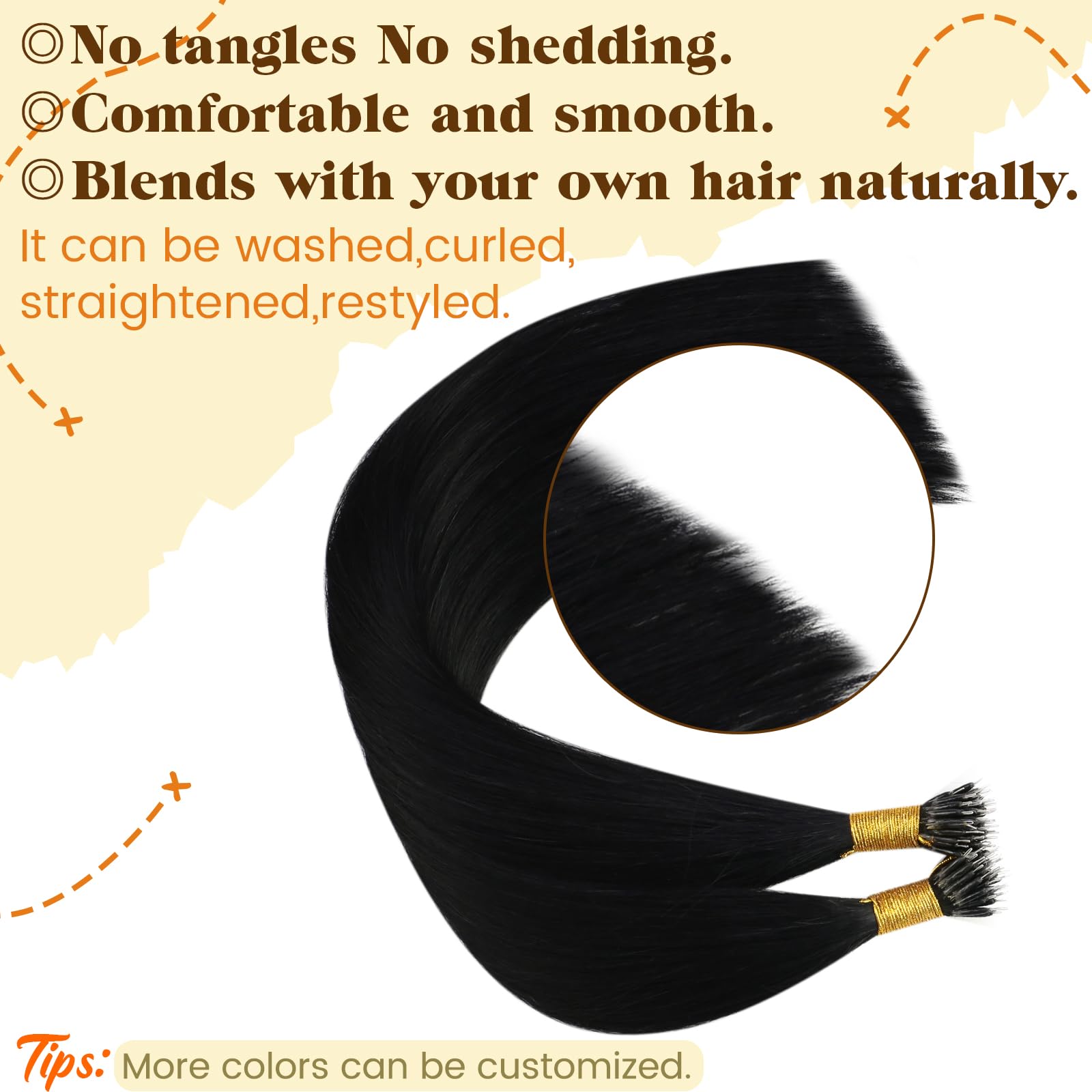 Ugeat Nano Hair Extensions Real Human Hair Black 50G/50S 14 Inch Nano Beads Hair Extension Human Hair Jet Black #1 for Women Straight - Image 4
