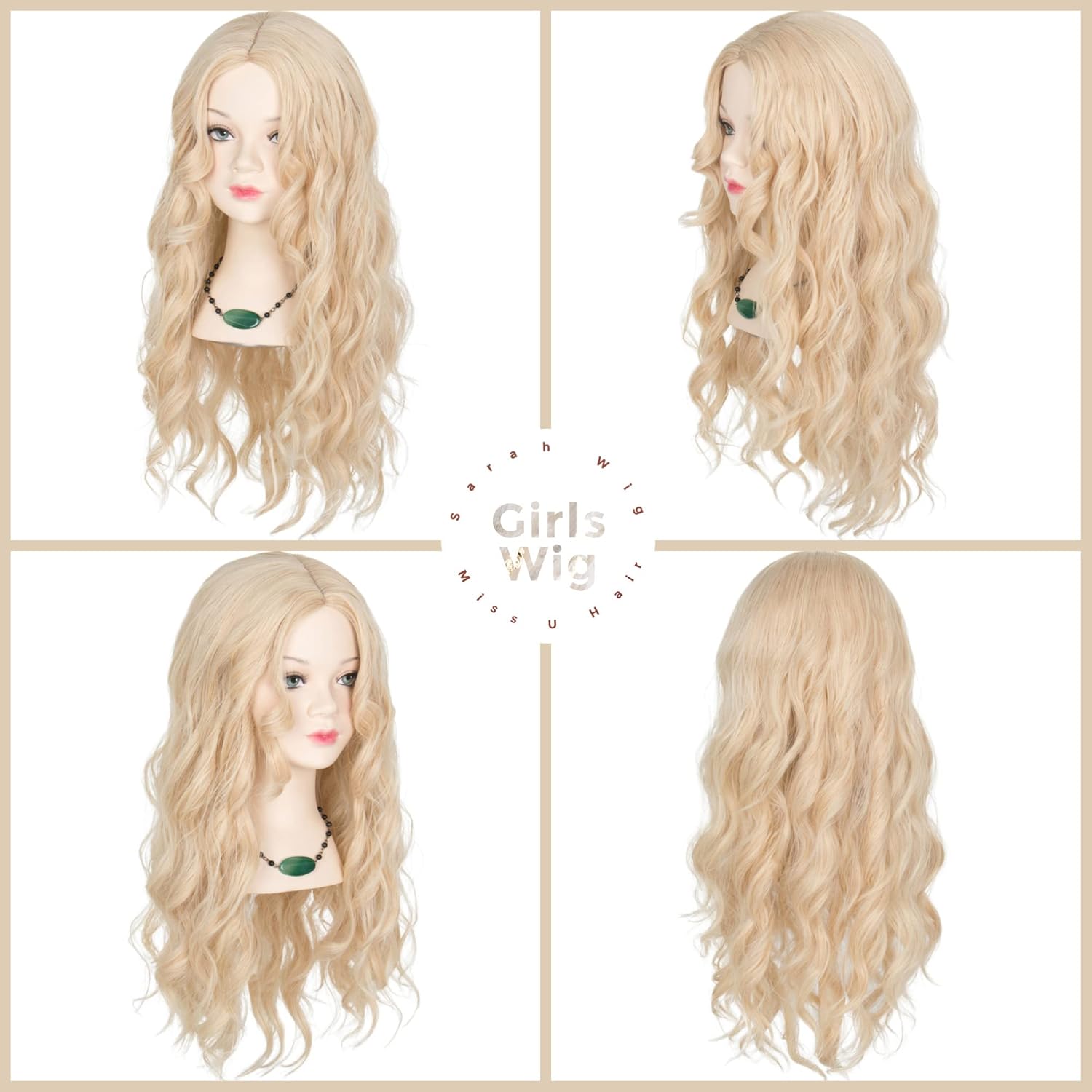Miss U Hair Princess Long Blonde Wavy Wig with Necklace Middle Part Halloween Party Elf Wig - Image 5