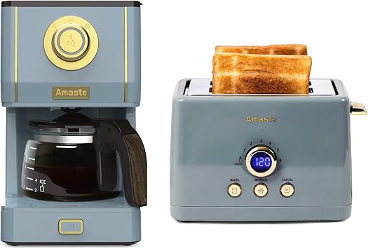 Amaste Retro Coffee Maker & Toaster Set- Ash Blue