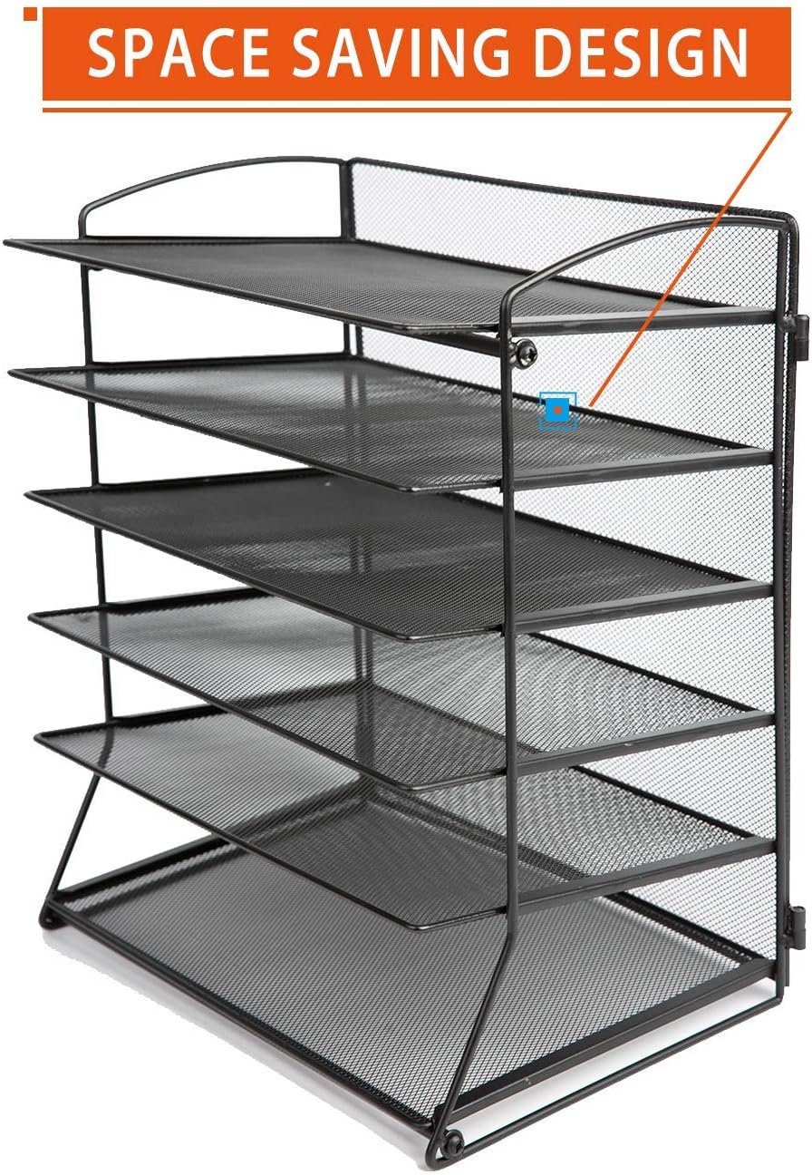 CLATINA 6-Tier Metal Mesh Desk File Organizer Desktop Letter Tray Paper Document Holder for Office Home School Black