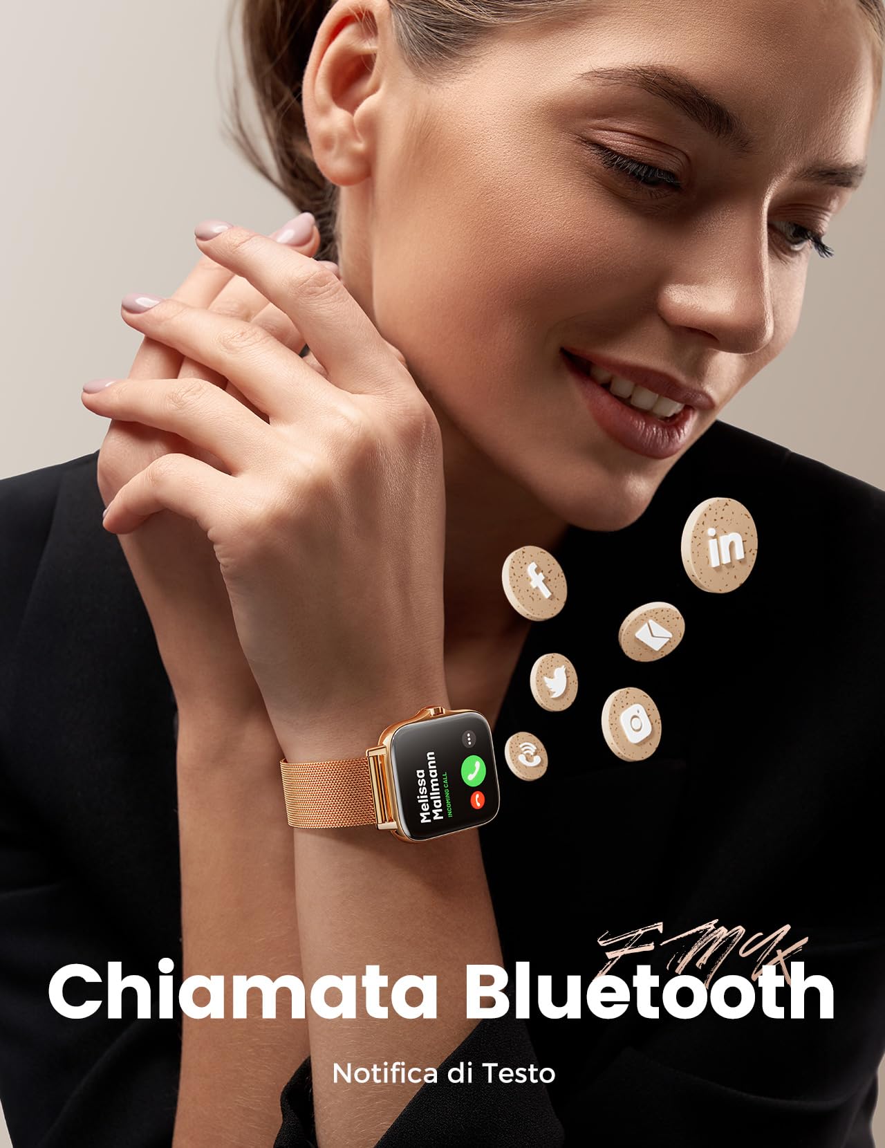 FMK Smartwatch Donna Chiamata Bluetooth e Risposta Vivavoce,1.69" HD Orologio Smart Watch Fitness Tracker con Cardiofrequenzimetro, Monitor del Sonno, Notifiche Messaggi Whatsapp per Android iPhone