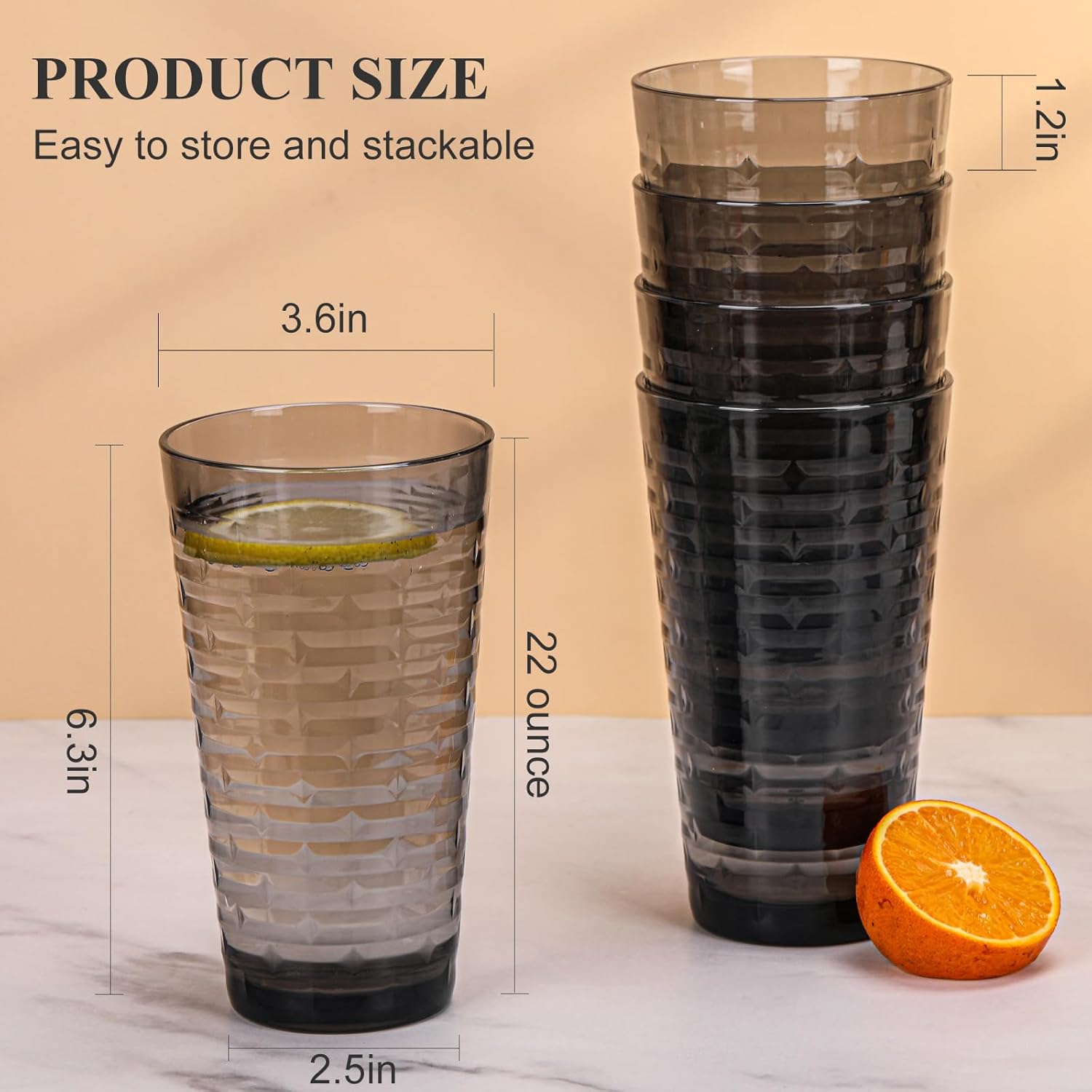 Acrylic Clear Highball Plastic Cups | Plastic Reusable Tumblers 22oz (Set of 6) | Stackable | BPA-free Tumblers | Shatterproof | Top-rack Dishwasher Safe - Image 3