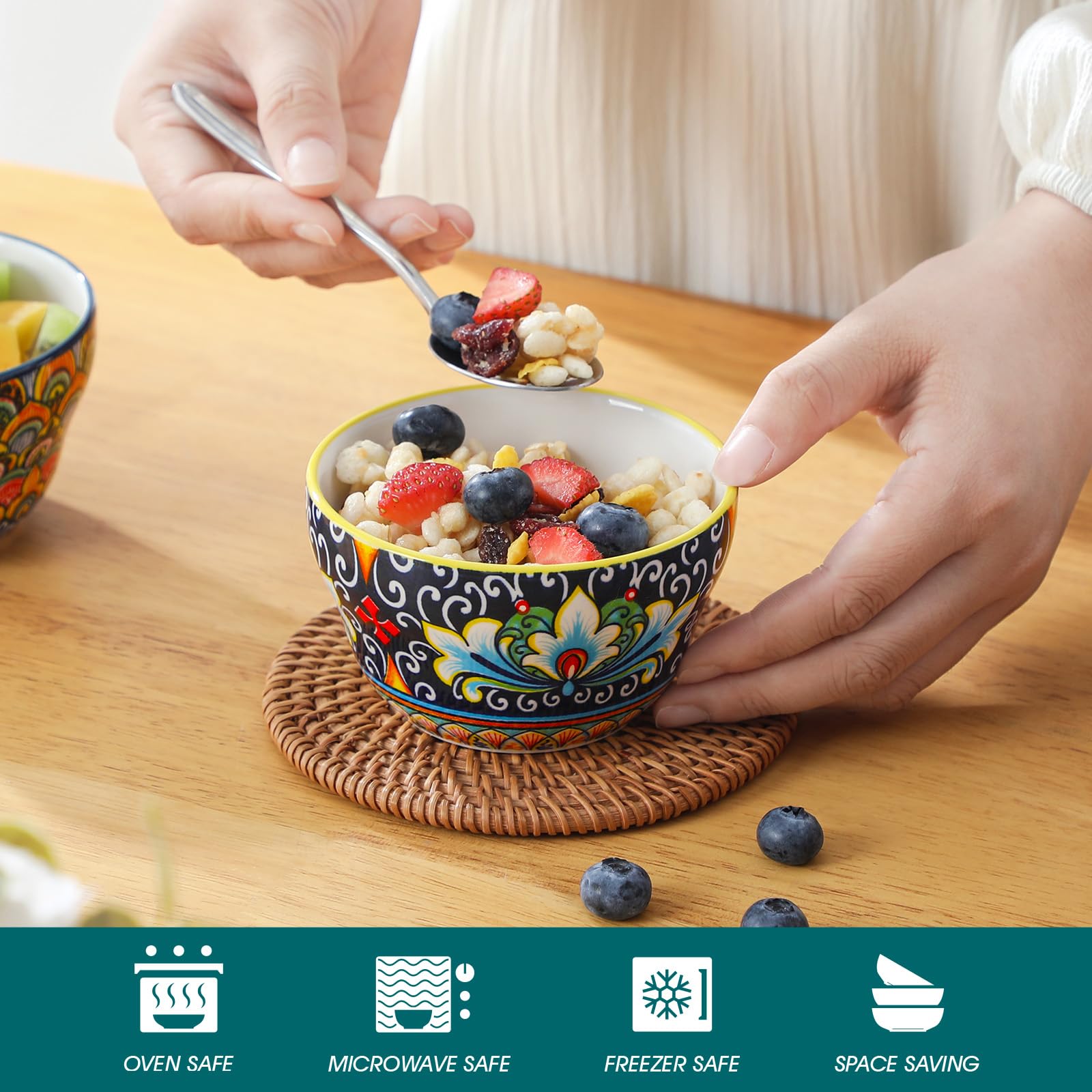 vancasso SIMI miseczki deserowe 240 ml, zestaw 6 misek na przekąski z kolorowej porcelany w stylu boho, mini miseczki na zupę, miseczki na musli na lody, jogurt i desery, nadają się do mycia w