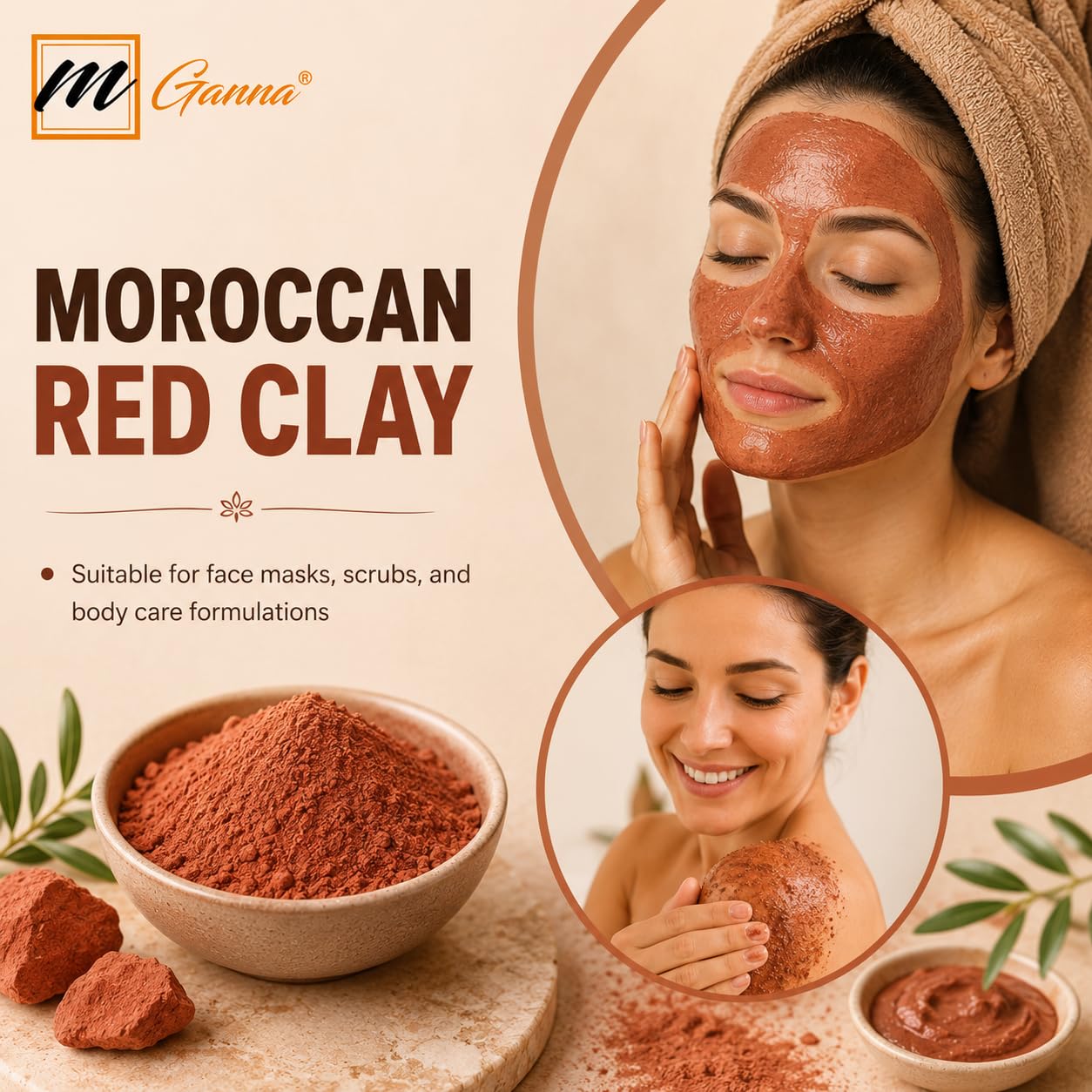 100% Natural Moroccan Red Clay Powder for Hair Masks, Scrubs, Creams and Soap Making 1 LBS / 454 GMS